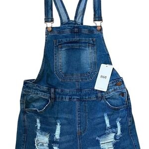American Bazi Womens Distressed Denim Overalls Medium Wash‎ Cargo Size M